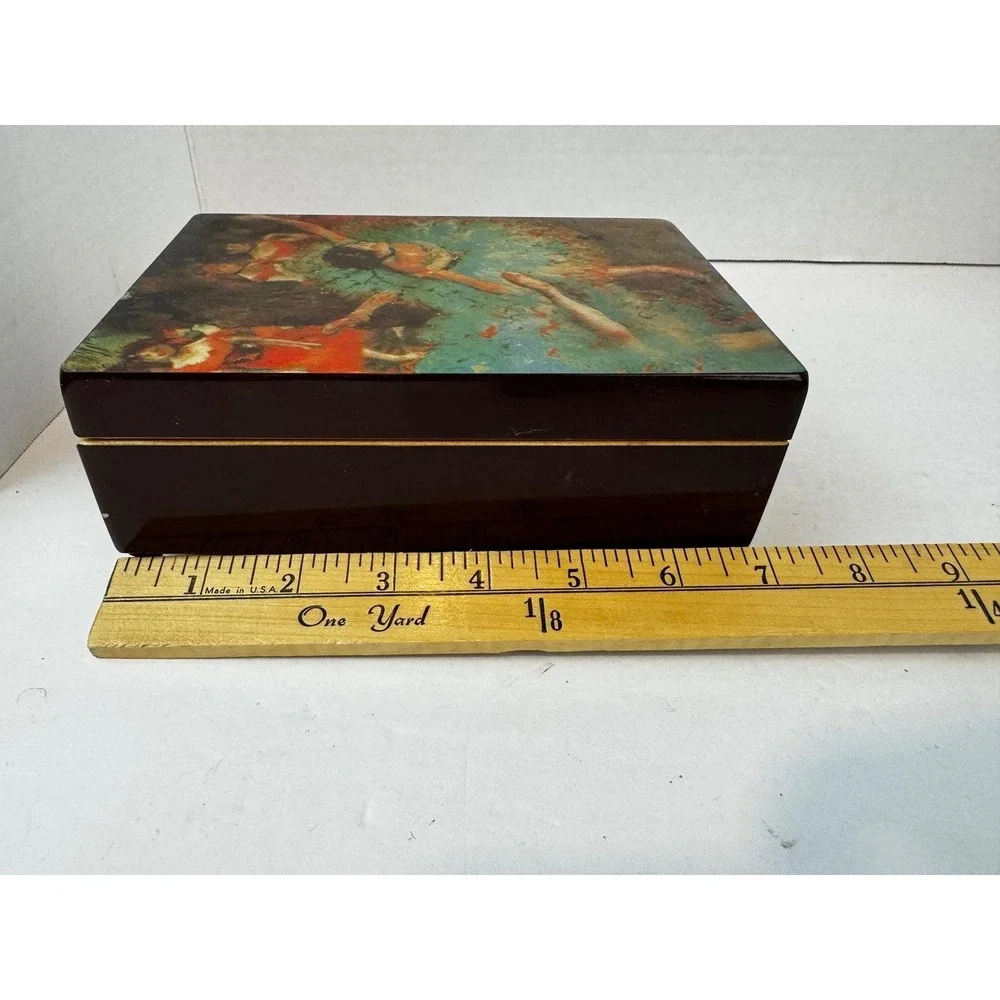 Vintage Degas Ballerina Wooden Music Jewelry Box The Star Impressionist‎ Art 8in
